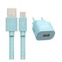 Imagem de Kit de Parede Universal ELG 1 Saída USB + Cabo Micro USB 1 Metro para Recarga - KT510WLBE Azul Turquesa