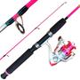 Imagem de Kit de Pesca Pescaria Rosa Vara 15lb Molinete 3 Rolamentos