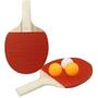 Imagem de Kit de ping pong contém um par de raquetes e 3 bolinhas tênis de mesa básico