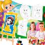 Imagem de Kit de Pintura Infantil Cavalete Avental Godê Pincel e Tinta Princesas
