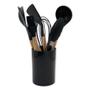 Imagem de Kit de Utensílios de Cozinha Silicone Premium Cabo Madeira Conjunto Com 8 Peças Prático Duráveis Resistentes Cor Preto