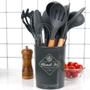 Imagem de Kit de Utensílios Para Cozinha em Silicone e Bambu 12 Peças PRETO