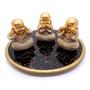Imagem de Kit Decoração Bandeja Lavabo Sala em Vidro com Trio de Buda