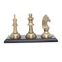Imagem de Kit Decoração Chess Gold - Cavalo, Rainha e Rei em Alumínio Base de Madeira