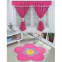 Imagem de Kit Decoração Vitória Quarto Infantil = Cortina Voal 2 Metros + Tapete Pelúcia Menina Flor - Pink