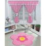 Imagem de Kit Decoração Vitória Quarto Infantil = Cortina Voal 2 Metros + Tapete Pelúcia Menina Flor - Rosa