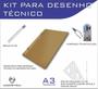 Imagem de Kit Desenho Técnico Prancheta Engenharia Arquitetura Edificações a3 NATURAL Par Esquadro 32 cm Compasso Cis 303 Regua 30