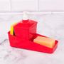 Imagem de Kit Dispenser Detergente Porta Bucha Pia Rodinho Vermelho Para Cozinha Limpeza