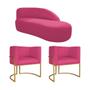 Imagem de Kit Divã Luna 160cm Lado Direito e 02 Poltronas Base de Ferro Dourado Suede Pink