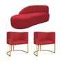 Imagem de Kit Divã Luna 185cm Lado Esquerdo e 02 Poltronas Base de Ferro Dourado Suede Vermelho