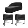 Imagem de Kit Divã Luna 185cm Lado Esquerdo e 02 Poltronas Base de Ferro Preto Suede Preto