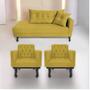 Imagem de Kit Diva Recamier Azura 160cm Lado Esquerdo e 02 Poltronas Classic Suede Amarelo - Amarena Móveis