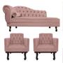 Imagem de Kit Diva Recamier Diana 140cm Lado Direito e 02 Poltronas Classic Linho - ADJ Decor