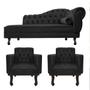 Imagem de Kit Diva Recamier Diana 140cm Lado Esquerdo e 02 Poltronas Classic Suede - Doce Sonho Móveis