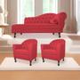 Imagem de Kit Diva Recamier Juliana 130cm Lado Esquerdo e 02 Poltronas Julia Suede Vermelho - Amarena Móveis