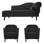 Imagem de Kit Diva Recamier Juliana 140cm Lado Esquerdo e 02 Poltronas Julia Suede Preto - Amarena Móveis
