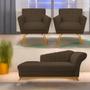 Imagem de Kit Diva Recamier Vanessa 185cm Lado Esquerdo e 02 Poltronas Laura Suede - Doce Sonho Móveis