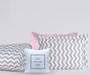 Imagem de kit edredom de cama de solteiro 4 peças grande rosa com zig zag cinza luxo