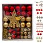 Imagem de Kit Enfeites de Natal Bolas Estrela Dourado e Vermelho Completo 38 Peças Decoração de Natalina