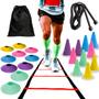 Imagem de Kit Escada 7 Degraus + Cones de Agilidade + Chapéus Chines Colorido + Corda de Pular + Mochila Nylon Impermeável Para Treino Funcional Academia Treino