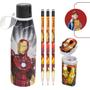 Imagem de Kit Escolar Homem de Ferro Vingadores Lápis Borracha Apontador + Copo 530ml Plasútil Infantil Ensino Fundamental 6pc