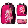 Imagem de Kit Escolar Infantil Mochila de Costas Barbie Rosa Meninas