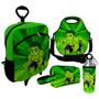 Imagem de Kit Escolar Infantil Mochila de Rodinha + Lancheira Térmica + Necessaire Plus + Squeeze de Alumínio  ISOPRENE  Menino Golias Verde