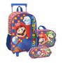 Imagem de Kit Escolar Infantil Mochila de Rodinha Mario Bros com Lancheira e Estojo Oficial