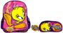 Imagem de Kit Escolar Infantil Roxo Passarinho Piu Piu Tweety - The Looney Tunes Show - Luxcel: Mochila G Costas + Estojo Duplo