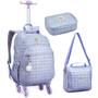 Imagem de Kit Escolar Juvenil Feminino Mochila de Rodas Lancheira Térmica Estojo Estampa Fashion Material Reforçada Alças Infantil P/ Meninas