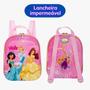 Imagem de Kit Escolar Viagem Mochila Rodinhas Tripla com lancheira Princesas Disney 3d Maxtoy