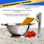 Imagem de Kit Escorredor Macarrão Pegador Massa Inox Utensílio Cozinha