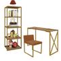 Imagem de Kit Escritório Bex 1 Cadeira Suede Terracota com 1 Mesa e 1 Livreiro Ferro Dourado MDF Caramelo - Ahazzo Móveis