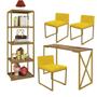 Imagem de Kit Escritório Bex 3 Cadeiras material sintético Amarelo com 1 Mesa e 1 Livreiro Ferro Dourado MDF Imbuia - Ahazzo Móveis