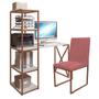 Imagem de Kit Escritório Mesa Max BeX 5 Prateleiras e Cadeira Stan Bronze Tampo Branco Suede Rose Gold - Ahz Móveis