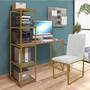 Imagem de Kit Escritório Mesa Max BeX 5 Prateleiras e Cadeira Stan Dourado Tampo Rústico material sintético Branco - Ahazzo Móveis
