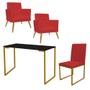 Imagem de Kit Escritório Stan 2 Poltronas Maria com Cadeira e Mesa Industrial Preto Dourado material sintético Vermelho - Ahz Móveis