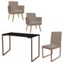 Imagem de Kit Escritório Stan 2 Poltronas Rodapé com Cadeira e Mesa Industrial Preto Bronze Tecido Sintético Bege - Ahz Móveis