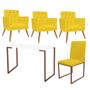 Imagem de Kit Escritório Stan 3 Poltronas Maria com Cadeira e Mesa Industrial Branco Bronze Suede Amarelo - Ahz Móveis