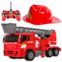 Imagem de Kit Especial Caminhão de Controle Resgate com Farol e Chapéu Infantil Bombeiros