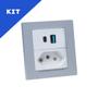 Imagem de Kit Espelho Duplo Reto com 1 Tom 20A e 2 USB 9.0A Cinza