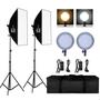 Imagem de Kit Estúdio Fotográfico Led Embutido Softbox Dimerizável Luz Branca e Luz Amarela Regulável Controle Remoto + Bolsa