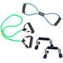 Imagem de Kit Extensor Tensao Media Verde + Extensor em 8 Forte Azul + Par de Apoio Flexao Liveup Sports