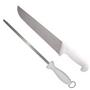 Imagem de Kit Faca Açougue Churrasco Cozinha Aço Inox 12 com Chaira 12 Cabo Branco