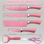 Imagem de Kit Facas De Churrasco Rosa Antiaderente Corte Navalha Top