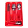 Imagem de Kit Faqueiro Berlim Vermelho Inox 24 Pçs C/ 1 Porta Talheres