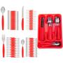 Imagem de Kit Faqueiro Berlim Vermelho Inox 96 Pçs C/ 4 Porta Talheres