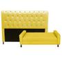 Imagem de Kit Félix com Cabeceira Cristal 90 cm Solteiro Baú Quarto Sala Suede Amarelo - Damaffe Móveis