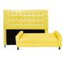 Imagem de Kit Félix com Cabeceira Dama com Strass 1,60 cm Queen Size Baú Quarto Sala Suede Amarelo - Damaffê Móveis