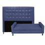 Imagem de Kit Félix com Cabeceira Dama com Strass 1,60 cm Queen Size Baú Quarto Sala Suede Azul Marinho - Damaffê Móveis